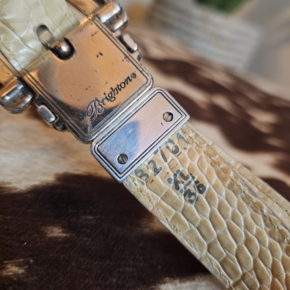 Brighton Cream Croc-Embossed Belt with Silver Buckle - Picture 3 of 5